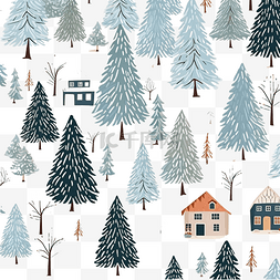 圣诞房屋矢量图片_冬季景观矢量无缝图案与舒适的房