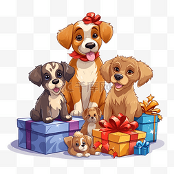圣诞节时带着礼物的卡通狗动物人