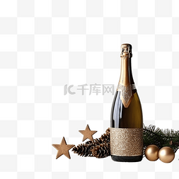 木制圣诞装饰瓶香槟