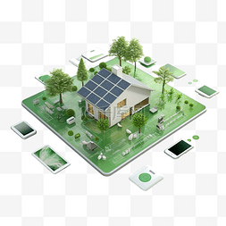 智能家居图片_3d 插图智能家居中的绿色能源