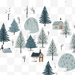 卡通冬天房子图片_冬季景观矢量无缝图案与舒适的房