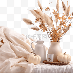 家居秋季图片_舒适的秋季住宅，配有织物南瓜和
