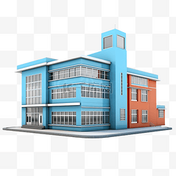 3d 学校建筑和办公室插图