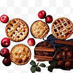木质表面上的感恩节浆果和苹果各种馅饼