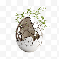 生态持续图片_破碎蛋壳中生长的ai生成植物
