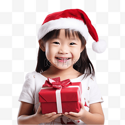 手里抱着孩子图片_戴着圣诞老人红帽的可爱亚洲小女