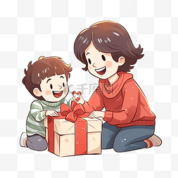 情侣和妈妈图片_母亲和儿子交换礼物庆祝圣诞节