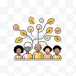 卡通家庭人物图标图片_卡通人物围着橘子树站在一起 向