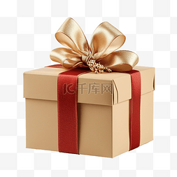 打开空礼盒图片_带红色和金色圣诞装饰品的空棕色