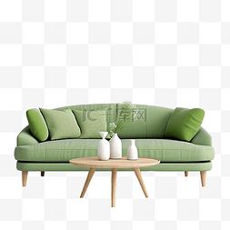 室内蓝色图片_带枕头和桌子的绿色沙发
