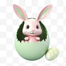 绿色鸡蛋里的粉色复活节兔子