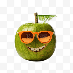 新鲜的绿色椰子，戴着墨镜，形状