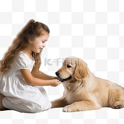 小孩子和宠物图片_一个小女孩在圣诞树附近和她的狗
