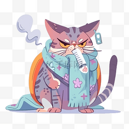 猫坐卡通图片_生病的美国猫盖着一条大毯子，嘴