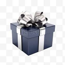 卡通禮品盒图片_有银色弓和丝带的深蓝色礼物盒