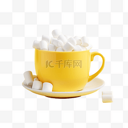 黄色咖啡杯与棉花糖
