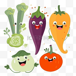 水果蔬菜餐具图片_蔬菜剪贴画 五张卡通蔬菜脸 向量