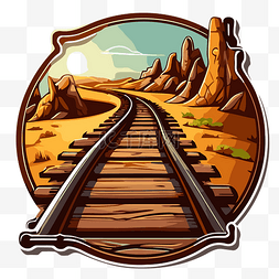 沙漠中的火车轨道标签 向量
