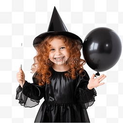 女巫的狂欢图片_穿着女巫服装的小女孩手里拿着气