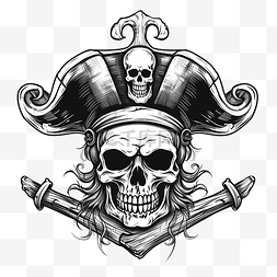 男卡通人头图片_骷髅骷髅和交叉骨在海盗三角帽项