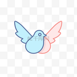 有翅膀的图标图片_粉色和蓝色的鸟，腹部有翅膀 向