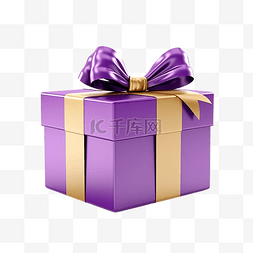 丝带金丝带图片_逼真的紫罗兰色礼品盒，配有金丝