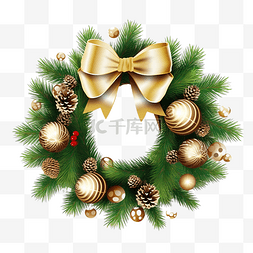 礼盒金色礼盒图片_圣诞花环与圣诞松枝和圣诞球
