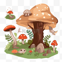 卡通蘑菇背景图片_林地剪贴画卡通蘑菇集自然爱好者