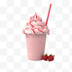 3d 渲染去杯草莓冰淇淋软冰 3d 渲