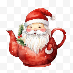 卡通风格圣诞陶瓷茶壶雪人水彩插