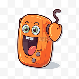 一个橙色的电话角色伸出舌头 向