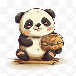 卡通汉堡人物图片_包剪贴画熊猫人物与汉堡在手矢量