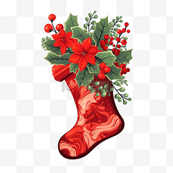 圣诞袜与花束浆果叶子袜子平面卡
