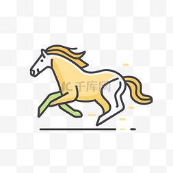黄马在线性平面设计插图中奔跑 