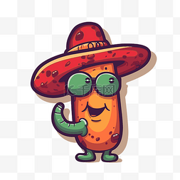 卡通蔬菜人物在墨西哥帽子 向量