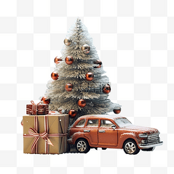 还有卡图片_车里的圣诞树，还有礼品盒