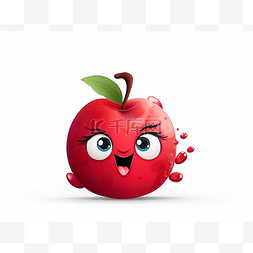 石榴卡通图片_白色背景下大眼睛笑的卡通红苹果