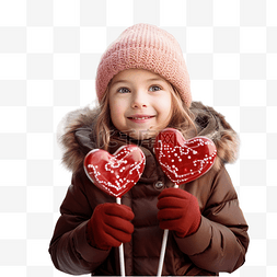 红棒棒糖图片_圣诞市场上拿着心形棒棒糖的快乐
