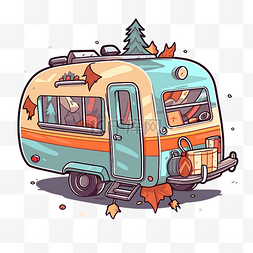 卡通旅行拖车，带有叶子和秋天颜