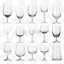 大套不同类型的玻璃器皿和饮料