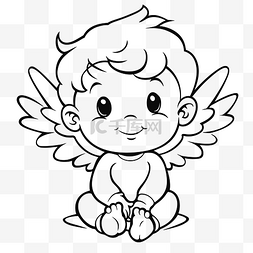 小天使素描图片_可爱可爱的小天使着色页轮廓素描