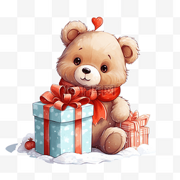 可爱的小熊对圣诞礼物感到满意 