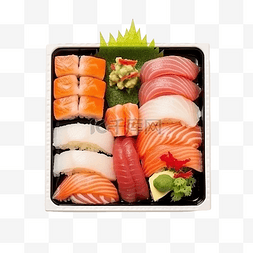塑料盒或托盘容器中的生鱼片寿司