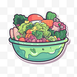 蔬菜沙拉碗图片_碗里的彩色蔬菜贴纸剪贴画 向量