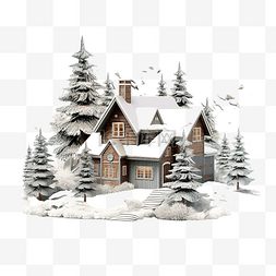 森林小屋图片_有雪和松树的房子