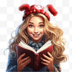 女童帽子图片_庆祝圣诞假期的女孩拿着一本书，