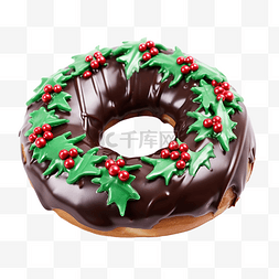 甜甜圈巧克力图片_美味的巧克力甜甜圈装饰成圣诞花