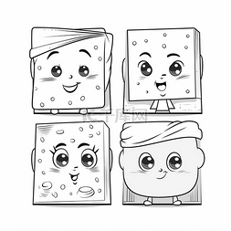 四张脸和两只眼睛的卡通奶酪形状