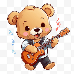 孤立的泰迪熊弹吉他插图剪贴画卡