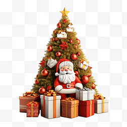 圣诞老人与驯鹿礼品盒圣诞树隔离